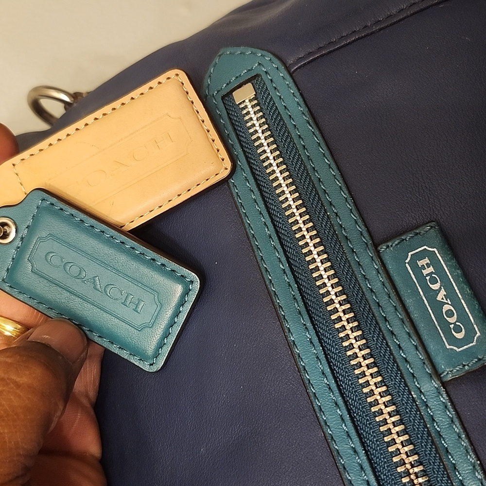 Coach Daisy Spectator Mia Leather Bag F1380-F23911 Color Block Navy, Teal, Tan - Picture 4 of 16